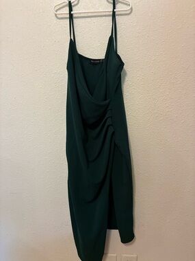 PrettyLittleThing Emerald Green Draped Slip Midi Dress